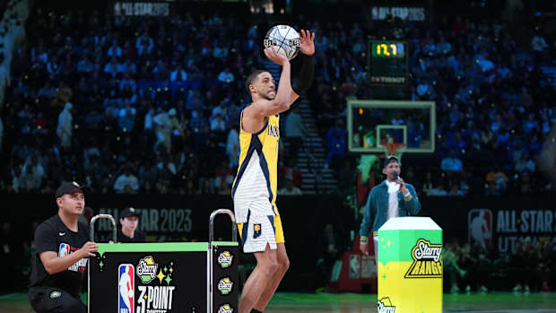 Indiana Pacers guard Tyrese Haliburton 3-point contest